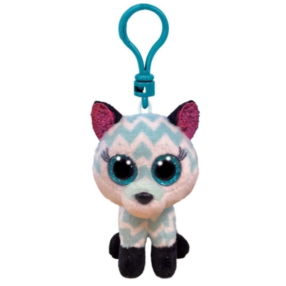 Ty Beanie Boos Atlas the Aqua Fox Clip-on Plastic Keychain NWT